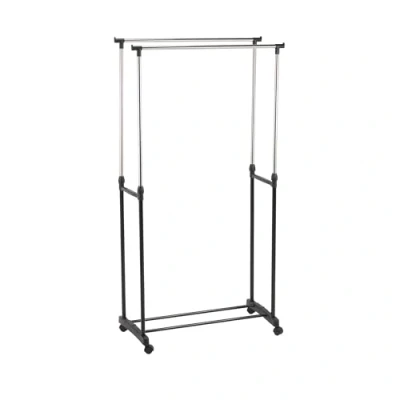 Obrázek MSV Kleiderständer mit Rollen/2 Stangen aus Edelstahl, Plastik, Silber/Schwarz, 100 x 43 101 cm