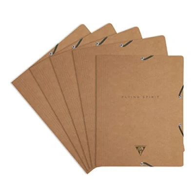 Obrázek Clairefontaine 103514C Packung mit 5 Sammelmappen Flying Spirit Gummizug und 3 Klappen, 24x32cm, Braun Motive sortiert, 1 Pack