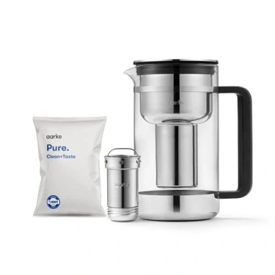Obrázek Aarke Luftreiniger Groß, Wasserfilterkaraffe aus Glas und Edelstahl, 2,8 l, + Reinfilter Nachfüllbeutel