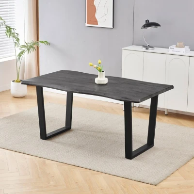 Obrázek Stůl jídelní, 160x90x75 cm, MDF deska, dekor šedý dub, kovová nohy ve tvaru U, černý matný lak HT F4216 GREY
