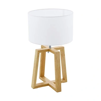 Obrázek EGLO stolní lampa Chietino 1, s 1 žárovkou Nature Design, na noční stolek ze dřeva, látka a ocel, barva: bílá, přírodní, objímka: E27, vč. vypínače