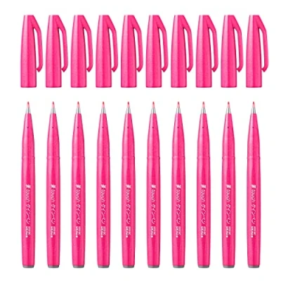 Obrázek Pentel SES15C P Brush Sign Pen vláknové pero, 10 kusů, růžové