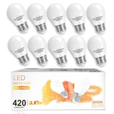 Obrázek Aigostar E27 LED Lampe 5W, Warmweiss 3000K, 400 Lumen, G45 Leuchtmittel Birne, 230 Grad Abstrahlwinkel, Nicht Dimmbar 10er Set