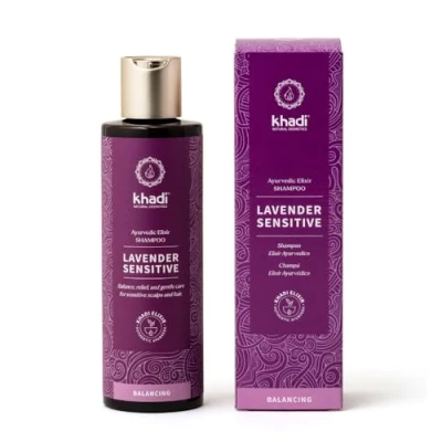 Obrázek khadi LAVENDER SENSITIVE ájurvédský šampon, 100% přírodní, silikon a bez sulfátů, levandule ibišek pro citlivou, citlivou pokožku hlavy jemné vlasy, veganská péče o vlasy přírodní kosmetika 200 ml