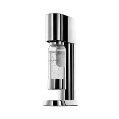 Obrázek SodaStream® Prémiový výrobník sody enso™ design z ušlechtilé oceli od Naoto Fukasawa vč. 1 l láhve bez BPA a čisticího hadříku jednoduchý systém výměny CO2, stříbrný