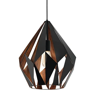Obrázek EGLO závěsná lampa Carlton 1, 1 plamenné vintage závěsné svítidlo, retro z oceli, barva: černá, měď, objímka: E27, Ø 38,5 cm