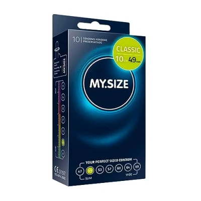 Obrázek MY.SIZE Klasické kondomy velikost 2 I šířka 49 mm 10 kusů standardního balení prémiové extra tenké velmi jemné 0,07 tloušťka stěny veganské pro
