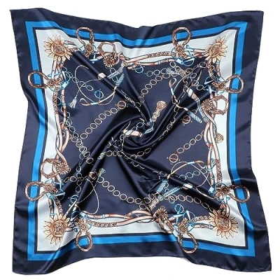 Obrázek DRESHOW 90 x cm Velké čtvercové šály pro dámy Hedvábný šátek na hlavu Bandana Ručník krk Šátek do vlasů Ozdoba vlasů, 1 ks Style 86 31