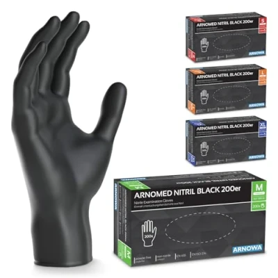 Obrázek ARNOMED jednorázové rukavice černé 200 kusů/box, M, nitrilové rukavice, bez pudru, gumové k dispozici v S, L &amp; XL
