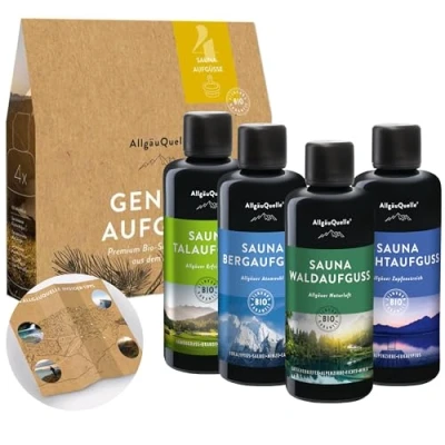 Obrázek sada infuze do sauny AllgäuQuelle® Bio 4dílná příslušenství 4 x 100 ml saunová nálev