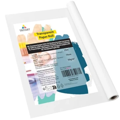 Obrázek Tritart role transparentního papíru pauzovací papír 25 m x 70 cm se střihem 50 g/m² pro architekty obtiskovací bílý transparentní malířského tracing