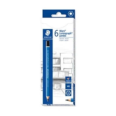 Obrázek STAEDTLER 100J HB Jumbo Bleistifte Mars Lumograph jumbo, Sechskantform, hohe Bruchfestigkeit, Qualität Made in Germany, Härtegrad HB, 6 Stifte Kartonfaltschachtel