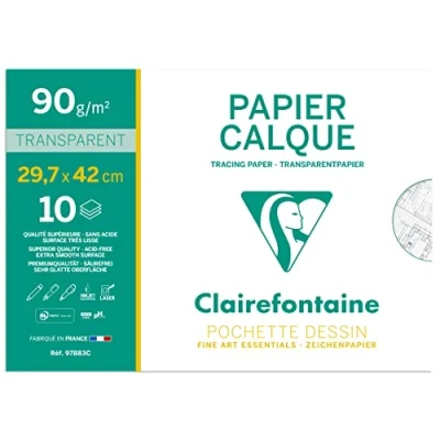 Obrázek Clairefontaine 97883C desky transparentní papír, s 10 listy DIN A3 29,7 x 42 cm, 90 g, 1 kus