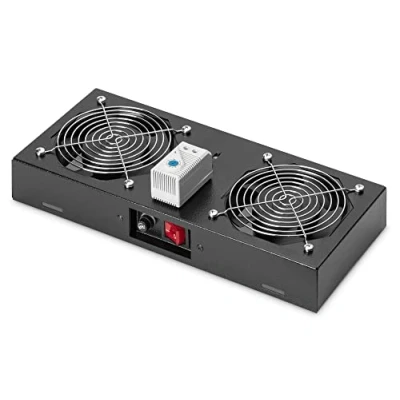 Obrázek DIGITUS Jednotka střešního ventilátoru pro nástěnné skříně 276 m3/h volně foukaný objemový proud 2 x ventilátor termostat černý