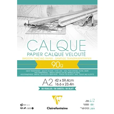 Obrázek Clairefontaine 975094C Block Transparentpapier (DIN A2, 42 x 59,4 cm, 50 Blatt, 90 g, ideal für technische Zeichnen) transparent