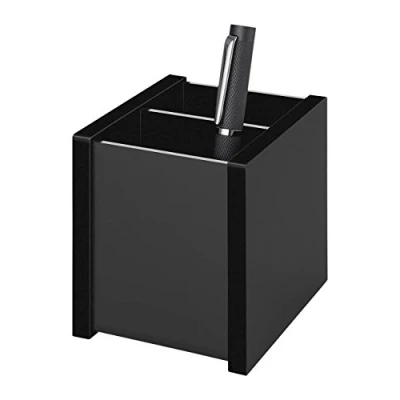 Obrázek Wedo Držák na tužky 636001 Black Office, z akrylového skla, 2 komory, gumové nohy 10 x 8,3 9,6 cm, v dárkovém kartonu, černý