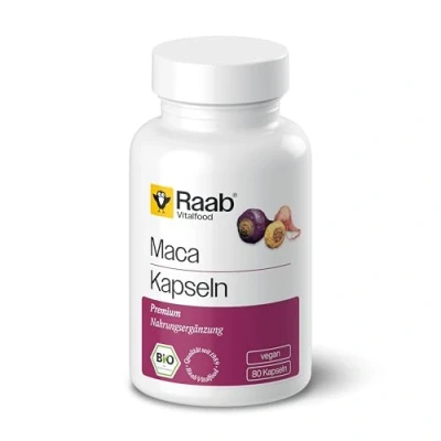 Obrázek Raab Vitalfood Kapsle bio Maca, 1x 80 kapslí à 500 mg, veganské, bez lepku, prášek z kořene maca Peru s glukosinolátem, přísad