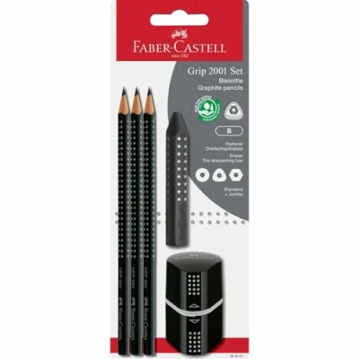 Obrázek FABER CASTELL 580024 sada tužek Grip 2001, 5dílná s 3 tužkami, mazací gumou a ořezávátkem, černá