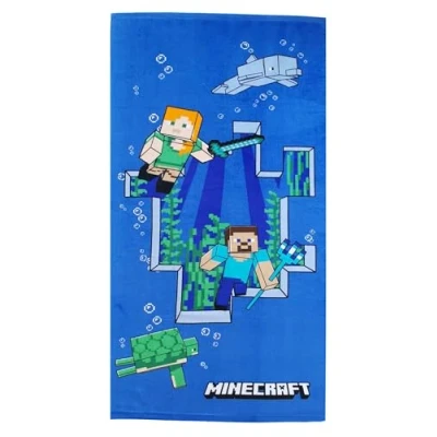 Obrázek Theonoi Dětský ručník Osuška Plážová pro dívky a chlapce 100% bavlna 70 x 140 cm (Minecraft Steve Alex)