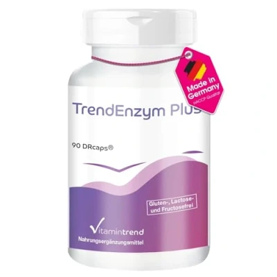 Obrázek TrendEnzym Plus 90 DRcaps s bromelainem, trypsinem, chymotrypsinem a rutinem vysoké dávky bezpečné dávkování veganské biologicky dostupné doplňky z Německa Vitamintrend