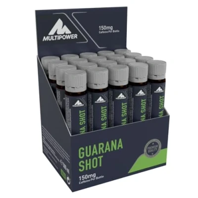 Obrázek Multipower Guarana ampule v balení po 20 kusech (20 lahviček / celkem 500 g) Energy Gel dodává energii na začátku tréninku chutná Shot s přírodním zdrojem kofeinu pomerančová příchuť