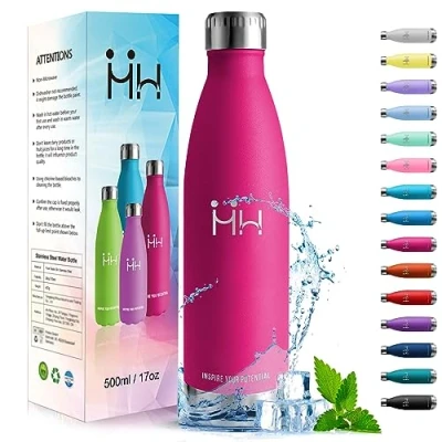 Obrázek HoneyHolly láhev na pití z ušlechtilé oceli, pro děti, 500 ml, bez BPA, termoska, vodu s dvojitou stěnou, vhodná sycené sody, sportovní fitness, do