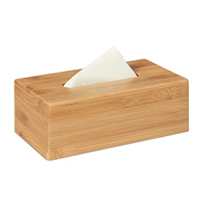 Obrázek Relaxdays box na kosmetické ubrousky z bambusu, a kapesníky, doplňovací ubrousky, přírodní
