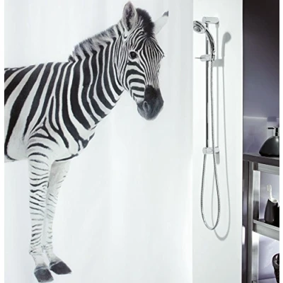 Obrázek Spirella Sprchový závěs proti plísním antibakteriální, omyvatelný, vodotěsný, polyester, &quot;zebra&quot; 180 x 200 cm bílý