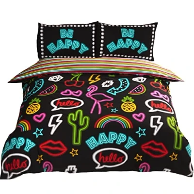 Obrázek Rapport Art Funky Neon Wende Bettwäsche Set, gestreift, Polycotton, Schwarz, King Size