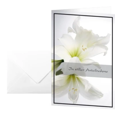 Obrázek SIGEL DS006 smuteční karty bílé amaryllis, sada 10 kusů s obálkou bez textu, ideální pro potisk, z udržitelného papíru