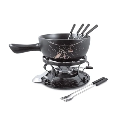 Obrázek Swissmar F66901 Gruyère Fondue 9dílná sada, keramika/ušlechtilá ocel, 2,65 l, sada na maso, sýr a čokoládu, pro 4 osoby, dárková