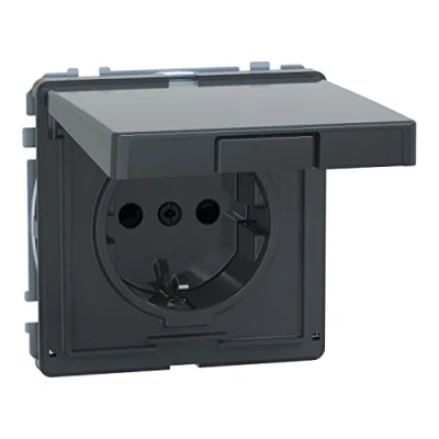Obrázek Schneider Electric Merten MEG2310 7214 SCHUKO zásuvka se sklápěcím víkem, ochrana proti dotyku, zásuvné svorky, antracitová, AQUADESIGN, s ochranným kontaktem