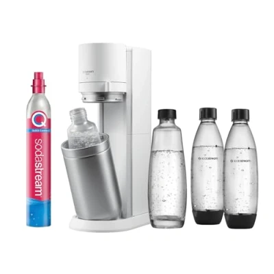 Obrázek SodaStream výrobník sody Duo s bombičkou CO2, 2x skleněná láhev a 1l plastová vhodná do myčky, bílá, výška: 44 cm