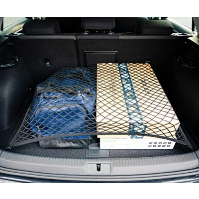 Obrázek Vicera Síť na zavazadla 100 x 80 cm do zavazadlového prostoru pro velká auta, SUV, kombi, autobus, karavan, obytný vůz s masivními háčky organizér auta a pojistka