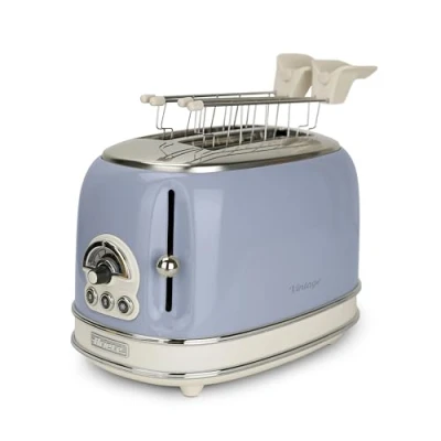 Obrázek Ariete Vintage 155, 2kotoučový toustovač, retro toustovač se 6 stupni toustování, automatické vyhazování, funkce rozmrazování, vyjímatelná přihrádka na drobky, kryt z ušlechtilé oceli, sendvičovými