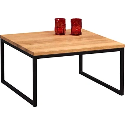 Obrázek M2 Kollektion 265522 Couchtisch Karolin, quadratisch, Echtholz Wildeiche massiv geölt, Gestell Metall schwarz, 60x60cm, Höhe 35cm
