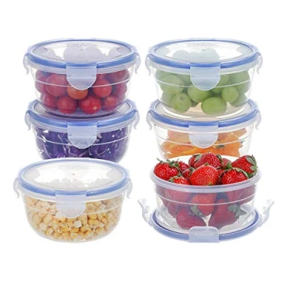 Obrázek EASYLOCK 6 ks 600 ml dózy na uchovávání potravin s víkem kulaté, úložný box kuchyně sada salátových mís, miska ovoce, mrazicí malé, plastová