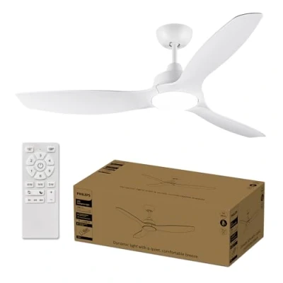 Obrázek Philips Stropní ventilátor s pevným křídlem, 3 křídla, velký (52&quot;), 28 W LED světlo, stejnosměrný motor, rozsah barev (3000 K, 4300 6500 K) funkcí stmívání, vč. dálkového ovládání
