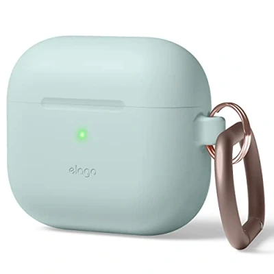 Obrázek elago Silikonhülle mit Karabiner, kompatibel AirPods 3 Premium Silikon, kabelloses Laden verfügbar, stoßfest, Mintgrün