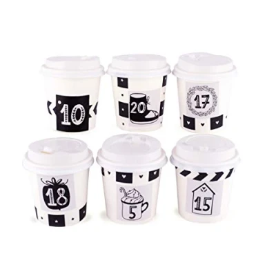 Obrázek Adventní kalendář k naplnění Černé/bílé 24 dárkových boxů Pohárky Vánoce, vánoční DIY sada pro kutily vč. adventních čísel nálepek a doplňků pajoma