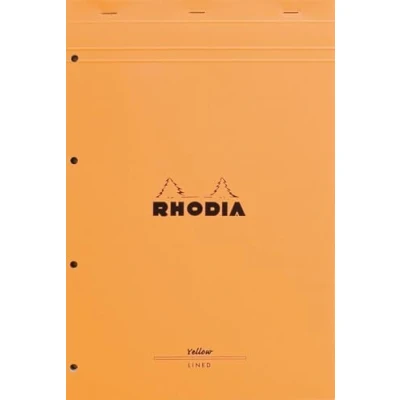 Obrázek Rhodia 19660C Poznámkový blok N19 (DIN A4+, 21 x 31,8 cm, mikroperforovaný, linkovaný s okrajem, 80 listů, žlutý papír) 1 kus oranžový