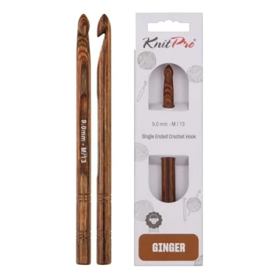 Obrázek KNITPRO KP31251 Ginger háčkovací jehla, dřevo, hnědá, 9 mm