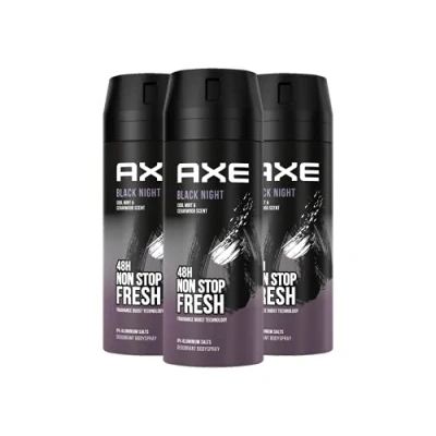 Obrázek Axe Deospray Black Night bez solí hliníku, 150 ml, 3 balení (3 x ml)