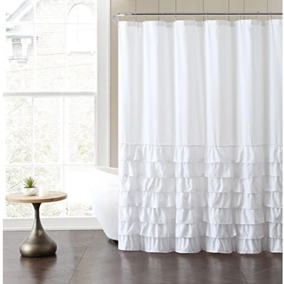 Obrázek VCNY Home Melanie Shower koupelnový sprchový závěs látkový design s volánky, lze prát v pračce, polyester, bílý, W 72&quot; x D (1 panel)