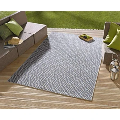 Obrázek NORTHRUGS Vnitřní a venkovní koberec kostkovaný 80 x 150 cm odolný proti povětrnostním vlivům, moderní geometrický vzor, kostkovaný, celoplošný design, běhoun na balkon, terasu, zahradu, zimní