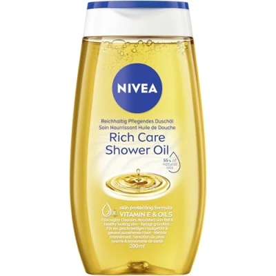 Obrázek NIVEA Vydatný pečující sprchový olej (200 ml), jemný gel s přírodními oleji a vitamíny, bohatý pro hebký pocit pokožky