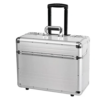 Obrázek ALUMAXX Pilot 45122 Omega, kufr z hliníku, hliníkový s kolečky, na kolečkách přihrádka 17&quot; notebooky, teleskopickou rukojetí, stříbrný, 48 x 38,5 23 cm,