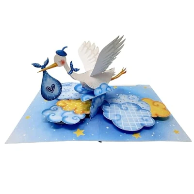 Obrázek New Baby Blue Crane 3D Pop Up Karte, Geburtstagskarte, Handgemachte Grußkarte, Geschenk für Junge Mädchen, Glückwunschkarte, Beste Wünsche, Vogelkarte