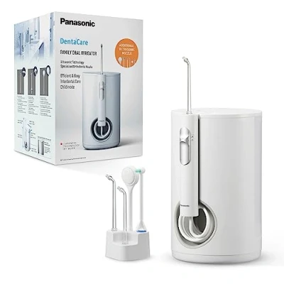 Obrázek Panasonic EW1614AW503 PACK Familien Munddusche, Munddusche für Zähne, Ultraschallstrahl, Kindermodus, 10 Druckeinstellungen, IPX7, Kieferorthopädie, 5 Düsen, Netzbetrieb, Weiß