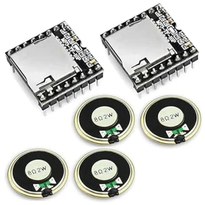 Obrázek 2 kusy MP3 Player modul Open Source Mini Sensor s kovovým krytem kulaté reproduktory W 8 Ohm (2 modulů a 4 reproduktorů) pro DIY kompatibilní Arduino